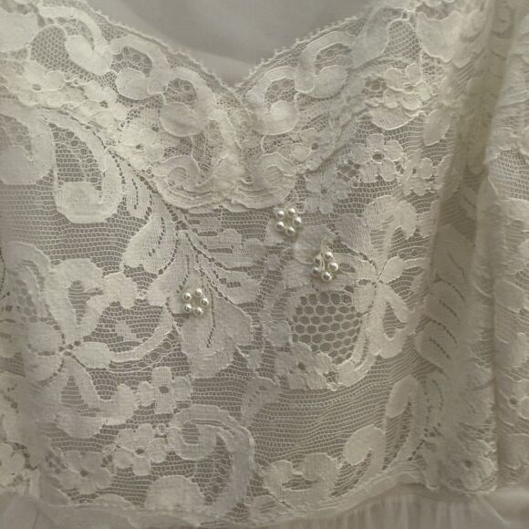 VTG Shadowline Peignoir Set Bridal Medium White Gown Nylon Double Chiffon Pearls - Picture 13 of 16